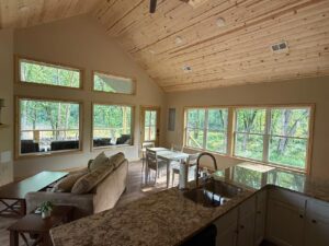 Black Fork River Cabin dinning area viewed from kitchen.