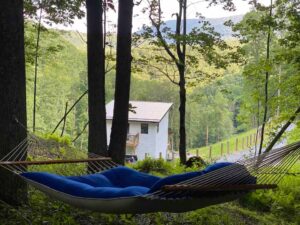 Hillview Cabin back yard with hammock.
