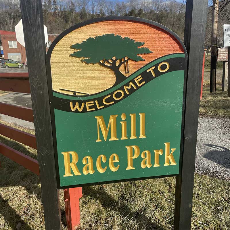 Sign for Mill Race Park.