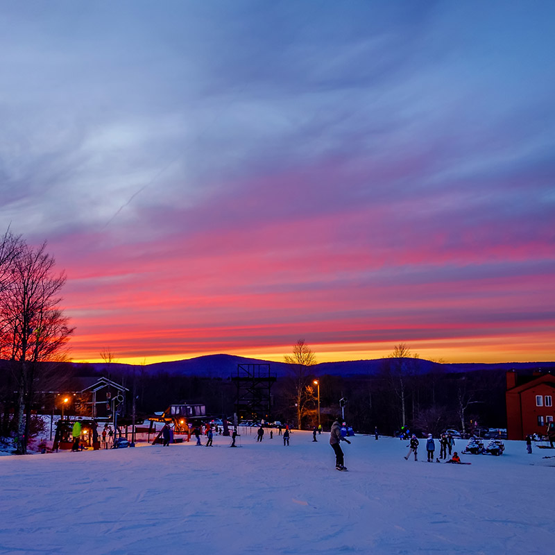 Fiery sky at sunset over Timberline Ski Resort.